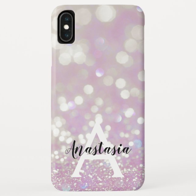 Funda De Case-Mate Para iPhone Girly Lilac Shimmer Purpurina Esparkles Monograma  (Reverso)