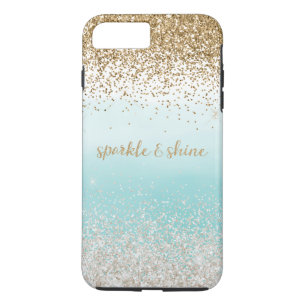 Funda Para iPhone 8 Plus/7 Plus Girly Mint Watercolor Blanco Oro Glitzy Purpurina