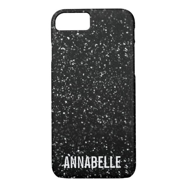 Funda De Case-Mate Para iPhone Girly moda purpurina brillo BLACK agregar tu nombr (Reverso)