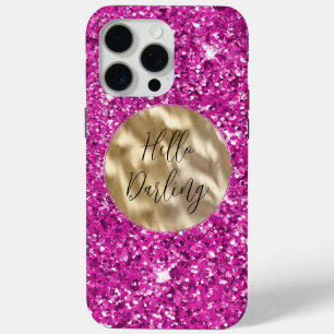 Funda Para iPhone 15 Pro Max Girly Pink Glitzy Purpurina
