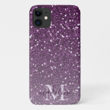 Girly Plum Purpurina Monogrammed Nombre iPhone 11