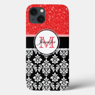 title_seo2 Girly, rojo, Purpurina negro Damask personalizado