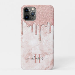 Funda Para iPhone 11 Pro Girly Rosa Gold Glam Purpurina Drips