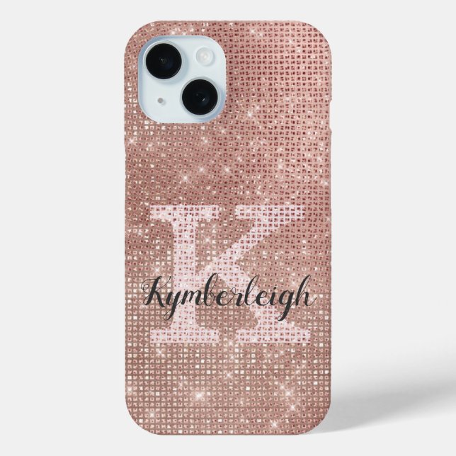 Funda De Case-Mate Para iPhone Girly Rosa Gold Glam Purpurina Sparkle Monograma N (Reverso )