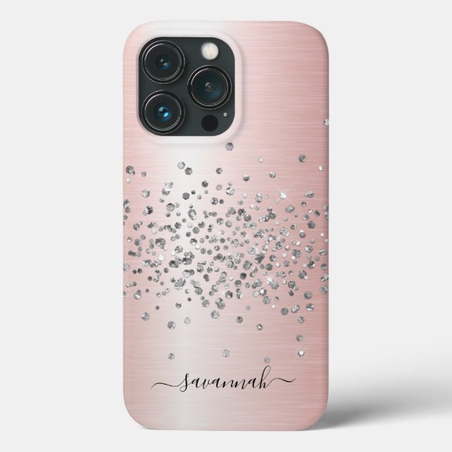 Funda De Case-Mate Para iPhone Girly Rosa Gold Purpurina Nombre (Reverso )