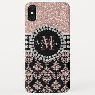 Funda Para iPhone XS Max Girly Rosa Gold Purpurina Sparkle Monograma Nombre
