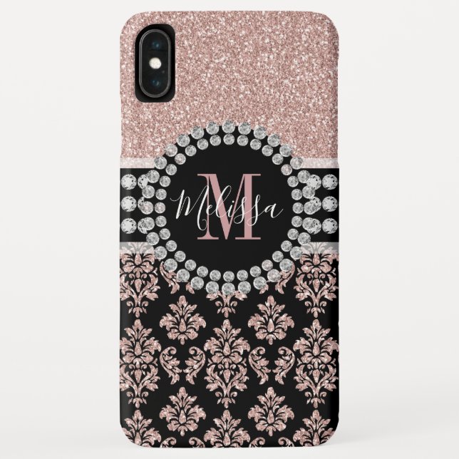 Funda De Case-Mate Para iPhone Girly Rosa Gold Purpurina Sparkle Monograma Nombre (Reverso)