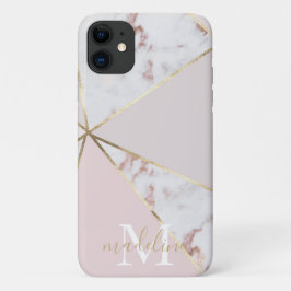 Funda Para iPhone 11 Girly Rosa Gold Rubor Geométrico Monograma iPhone 