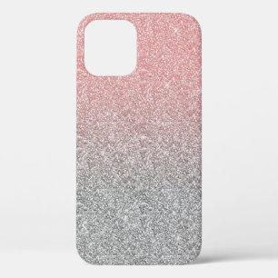 Funda Para iPhone 12 Girly Rosa Gold Silver Purpurina Ombre Diseño