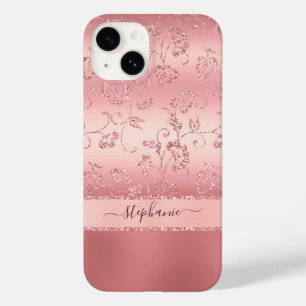 Funda Para iPhone 14 De Case-Mate Girly Rosa Oro Rubor Nombre de la parrilla floral 