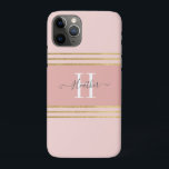 Funda Para iPhone 11 Pro Girly Rubor Rosa Gold Monograma Stripe<br><div class="desc">Proteja su teléfono con este funda de Iphone 11 personalizado. Tiene un texto gris y un monograma blanco inicial sobre un hermoso fondo rosa rubor. Personalizar la cubierta del Iphone con el nombre y la inicial de su elección para hacer que alguien se sienta especial. Hace un regalo divertido para...</div>