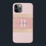Funda Para iPhone 11 Pro Girly Rubor Rosa Gold Monograma Stripe<br><div class="desc">Proteja su teléfono con este funda de Iphone 11 personalizado. Tiene un texto gris y un monograma blanco inicial sobre un hermoso fondo rosa rubor. Personalizar la cubierta del Iphone con el nombre y la inicial de su elección para hacer que alguien se sienta especial. Hace un regalo divertido para...</div>