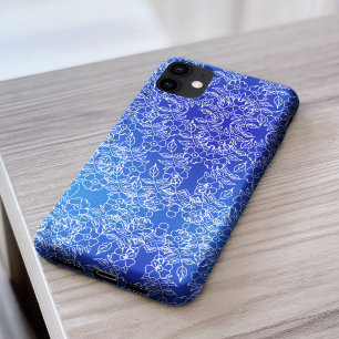 Funda Para iPhone 11 Giro de diseño floral blanco y elegante sobre azul