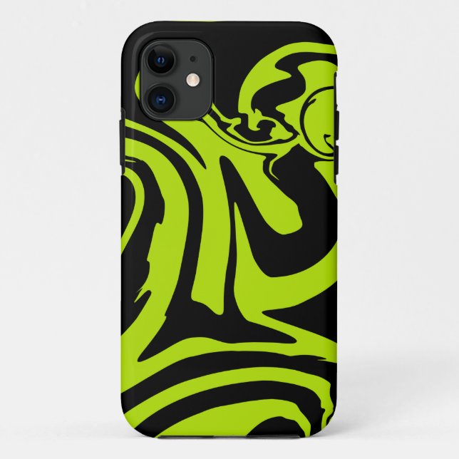 Funda De Case-Mate Para iPhone Giro de mármol retro Lime Green y Black (Reverso)