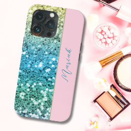 Funda Para iPhone 13 Pro Girona Rubor Rosa Sparkle Azul Purpurina Arcoiris 