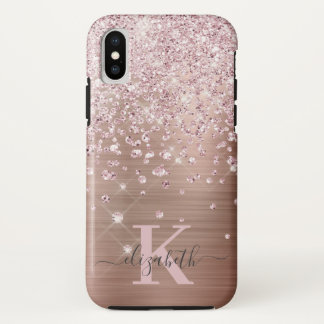 Funda Para iPhone XS Glam Bling Rosa Gold Diamond Confetti Monogramado