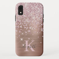 Glam Bling Rosa Gold Diamond Confetti Monogramado