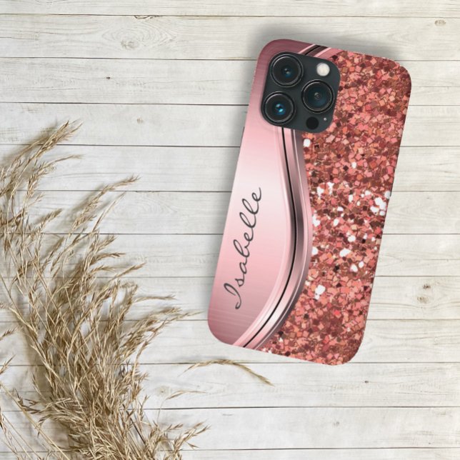 Funda De Case-Mate Para iPhone Glam Bling Rosa Gold Sparkle Metalizado personaliz (Subido por el creador)