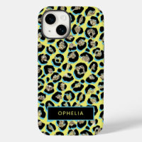 Glam Blue Yellow Gold Purpurina Leopard Print Name