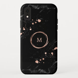 Funda Para iPhone XR Glam Faux Gold Look sobre el mármol negro  Monogra