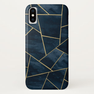 Funda Para iPhone X Glam geométrico azul dorado oscuro de la marina d