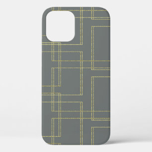 Funda Para iPhone 12 Glam Geométrico Gris y Dorado Chic