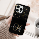 Funda Para iPhone 15 Pro Max Glam Gold Purpurina Diamond Sparkle Elegant Monogr<br><div class="desc">Crea tu propio estuche de teléfono brillante de diamante negro y dorado personalizado con tu monograma y nombre personalizado.</div>