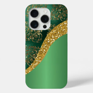 Funda Para iPhone 15 Pro Glam Gold Purpurina Green Metallic