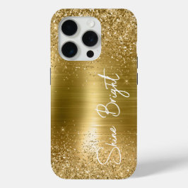 Funda Para iPhone 15 Pro Glam Gold Purpurina Sparkle