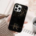Funda Para iPhone 15 Pro Max Glam Gold Purpurina Sparkling Elegant Lujoso Monog<br><div class="desc">Crea tu propio estuche de teléfono brillante de diamante negro y dorado personalizado con tu monograma y nombre personalizado.</div>