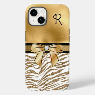 Funda Para iPhone 14 De Case-Mate Glam Gold Zebra Stripe Monogramada
