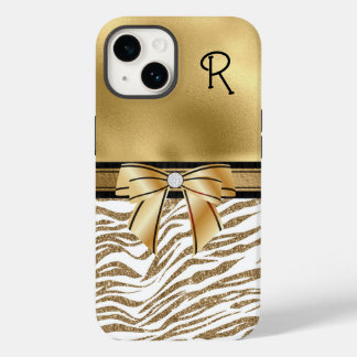 Funda Para iPhone 14 De Case-Mate Glam Gold Zebra Stripe Monogramada
