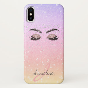 Funda Para iPhone X Glam iridiscente purpurina de chispa monogramada