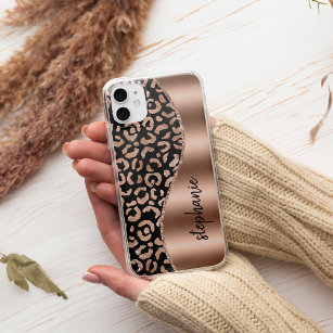 Funda Para iPhone 14 De Case-Mate Glam Leopard Spots Rosa Gold Black Metallic Name