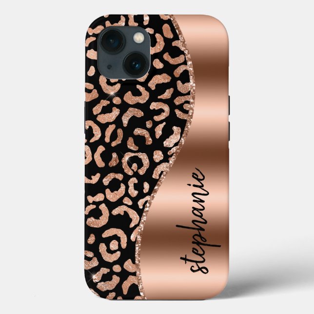 Funda De Case-Mate Para iPhone Glam Leopard Spots Rosa Gold Black Metallic Name (Reverso )
