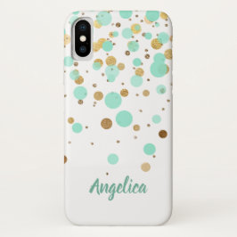 Funda Para iPhone X Glam Modern Mint Gold Purpurina Confetti Nombre de