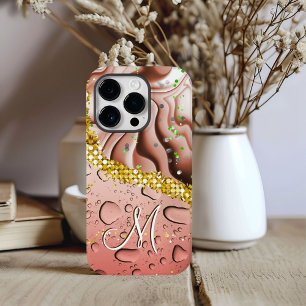 Funda Para iPhone 14 Pro De Case-Mate Glam Monogram M Brown Marble Fantasy Rain Droplets