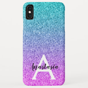 Funda Para iPhone XS Max Glam Purple Aqua Purpurina Sparkle Gradiente Monog