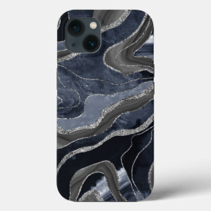 Funda Para iPhone 13 Glam Purpurina de plata de águila azul de mármol n