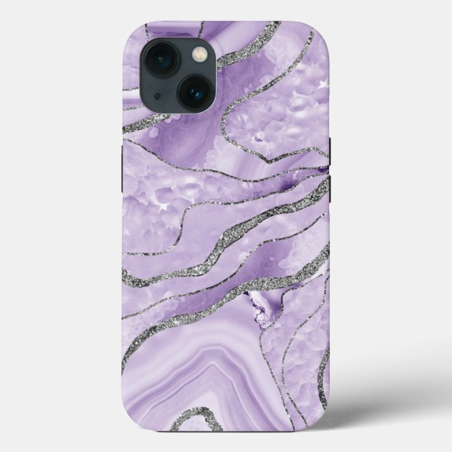Funda De Case-Mate Para iPhone Glam Purpurina de plata Lavender Agate #1 (Reverso )