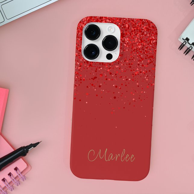 Funda De Case-Mate Para iPhone Glam Purpurina Rojo Monogramado Moderno (Subido por el creador)