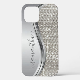 Funda Para iPhone 12 Glam Purpurina Silver Sequin Metalizado look Otter