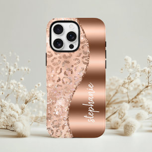 Funda Para iPhone 13 Glam Rosa Dorado Faux Foil Lunares de Leopardo Nom