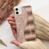 Glam Rosa Dorado Faux Foil Lunares de Leopardo Nom