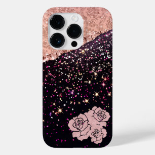 Funda Para iPhone 14 Pro De Case-Mate Glam Rosa Purpurina negro Rosas de Rubor