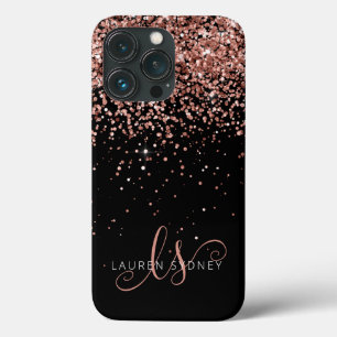 Funda Para iPhone 13 Pro Glam Rosa Purpurina Oro Elegante Monograma
