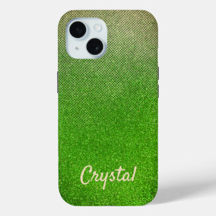 Funda Para iPhone 15 Glam Sparkle, Purpurina moderno, nombre metálico d