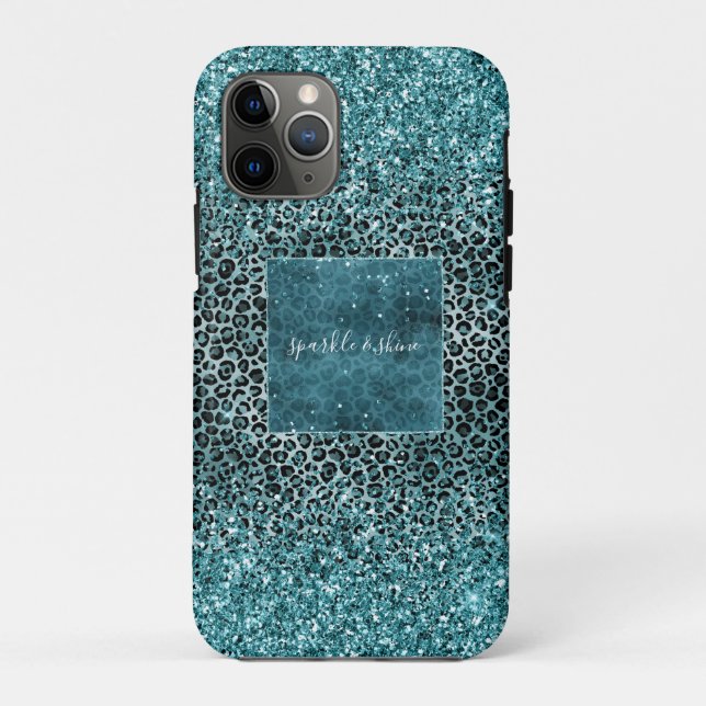 Funda De Case-Mate Para iPhone Glam Turquoise Verde azulado Leopardo azul Purpuri (Reverso)