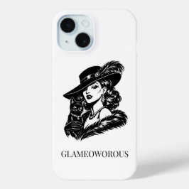 Funda Para iPhone 15 Glam Woman with Cat Fashion Illustration