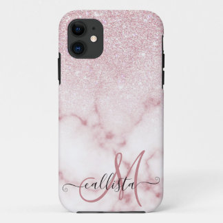 Funda Para iPhone 11 Glamoroso degradado de mármol Purpurina blanco ros